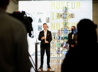 Am 25. Juni 2018 nahm Bundesminister Gernot Bl&uuml;mel (im Bild) an der Pressekonferenz zum Kulturprogramm des &ouml;sterreichischen EU-Ratsvorsitzes teil.