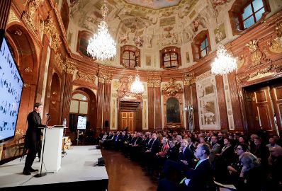 Am 6. November 2018 &uuml;berreichte Bundesminister Gernot Bl&uuml;mel gemeinsam mit EU-Kommissar Tibor Navracsics die Europ&auml;ischen Literaturpreise 2018. Im Bild Festredner Daniel Kehlmann.