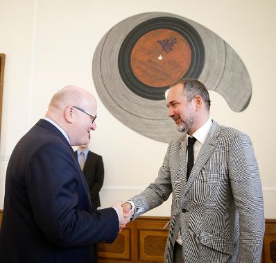 Am 6. Juni 2016 empfing Kunst- und Kulturminister Thomas Drozda (r.) den tschechischen Kulturminister Daniel Herman (l.) zu einem Arbeitsgespr&auml;ch.