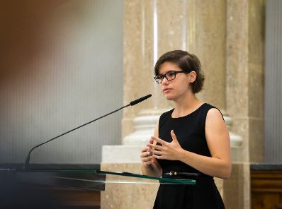 Am 19. September 2016 fand die Enquete "Medienf&ouml;rderung neu - Was braucht die Demokratie?" statt. Im Bild Ingrid Brodnig, Journalistin und Autorin.