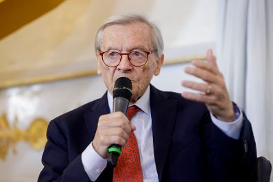 Am 9. Mai 2022 fand die Pr&auml;sentation des Berichts zur EU-Zukunftskonferenz im Bundeskanzleramt statt. Im Bild Bundeskanzler a. D. Wolfgang Sch&uuml;ssel.