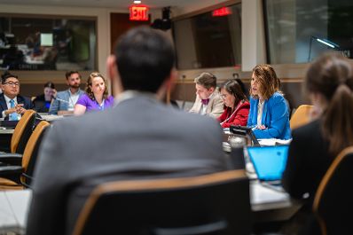 Am 16. Juli 2024 reiste Bundesministerin Karoline Edtstadler zu einem mehrt&auml;gigen Arbeitsbesuch nach New York. Im Bild bei der Keynote Speech beim einem AT-Side-Event.