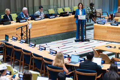 Am 16. Juli 2024 reiste Bundesministerin Karoline Edtstadler zu einem mehrt&auml;gigen Arbeitsbesuch nach New York. Im Bild bei der Rede beim hochrangigen politischen Forum zu nachhaltiger Entwicklung.
