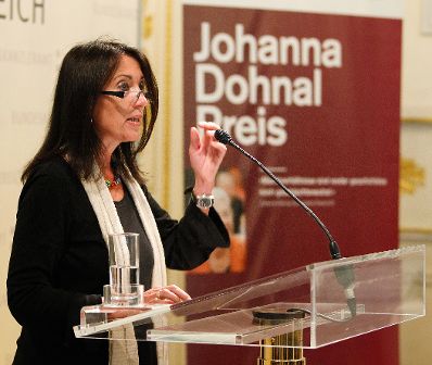 Am 12. Juni 2012 lud Frauenministerin Gabriele Heinisch-Hosek zur Verleihung des Johanna-Dohnal Preises 2012 ins Bundeskanzleramt. Im Bild Jurymitglied Gabriella Hauch.