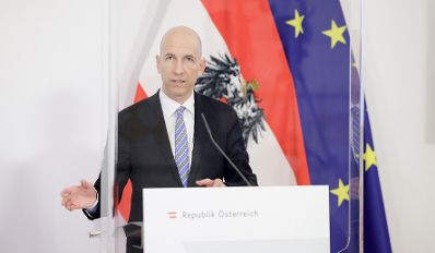 Am 26. J&auml;nner 2021 fand eine Pressekonferenz zur aktuellen Lage am Arbeitsmarkt statt. Im Bild Bundesminister Martin Kocher.