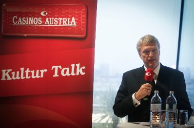 Am 7. Mai 2014 nahm Kunst- und Kulturminister Josef Ostermayer am 2. Casinos Austria Kultur Talk &bdquo;F&uuml;r die Kunst zu leben, von der Kunst zu leben&ldquo; im Justizcafe teil. Im Bild Dietmar Hoscher, Vorsitzender des ORF-Stiftungsrates.
