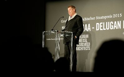 Am 8. Oktober 2015 lud Kunst- und Kulturminister Josef Ostermayer zur Verleihung des Gro&szlig;en &Ouml;sterreichischen Staatspreises 2015 an Elke Delugan-Meissl und Roman Delugan im Gartenbaukino ein.