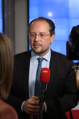 Am 16. September 2019 nahm Bundesminister Alexander Schallenberg (im Bild) am Europ&auml;ischen Rat in Br&uuml;ssel teil. Im Bild beim Doorstep.