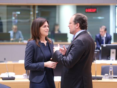 Am 19. November 2019 nahm Bundesminister Alexander Schallenberg (r.) am Rat f&uuml;r Allgemeine Angelegenheiten teil.