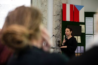 Am 16. Oktober 2019 er&ouml;ffnete Bundesministerin Ines Stilling (im Bild) die Pr&auml;sentation des Buches &bdquo;Das Massiv der Namen. Ein Denkmal f&uuml;r die &ouml;sterreichischen Opfer der Shoa in Maly Trostinec&ldquo; von Pia Sch&ouml;lnberger im Haus der Geschichte &Ouml;sterreichs.