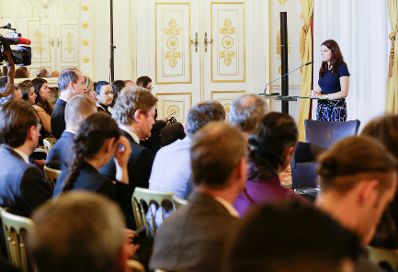 Am 28. September 2016 fand die Auftaktveranstaltung f&uuml;r die Roma Online Dialogplattform statt. Im Bild Staatssekret&auml;rin Muna Duzdar.