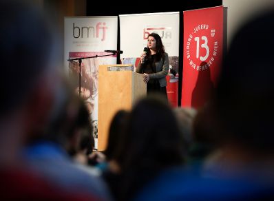 Am 20. November 2017 fand die bOJA-Tagung in Wien statt. Im Bild Staatssekret&auml;rin Muna Duzdar bei der Festansprache.