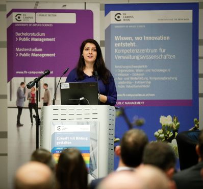 Am 22. November 2017 fand die Er&ouml;ffnung des Kompetenzzentrums f&uuml;r Verwaltungswissenschaften auf dem FH Campus Wien statt. Im Bild Staatssekret&auml;rin Muna Duzdar.