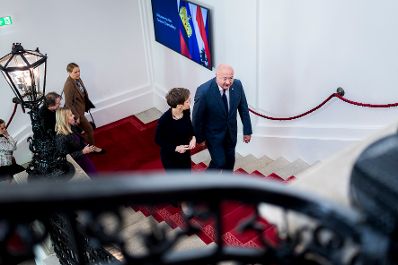 Am 9. Juli 2025 empfing Bundeskanzler Christian Stocker (r.) die Regierungschefin von Liechtenstein Brigitte Haas (l.) zu einem Arbeitsgespr&auml;ch im Bundeskanzleramt.