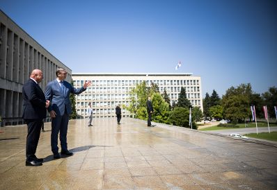 Am 12. August 2025 reiste Bundeskanzler Christian Stocker (l.) zu einem Arbeitsbesuch nach Serbien. Im Bild mit dem serbischen Pr&auml;sidenten Aleksandar Vučić (r.).