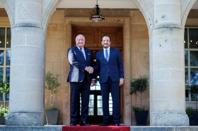 Am 21. August 2025 reiste Bundeskanzler Christian Stocker (l.) zu einem mehrt&auml;gigen Arbeitsbesuch nach Zypern. Im Bild mit dem Pr&auml;sidenten von Zypern, Nikos Christodoulidis (r.).