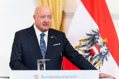 Am 16. J&auml;nner 2026 empfing Bundeskanzler Chistian Stocker (im Bild) die Pr&auml;sidentin des Europ&auml;ischen Parlaments Roberta Metsola im Bundeskanzleramt. Im Bild bei einer gemeinsamen Pressekonferenz.