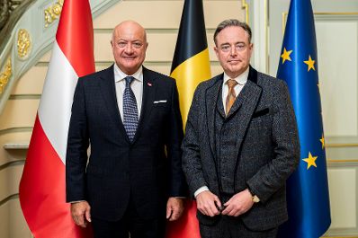 Am 22. J&auml;nner 2026 reiste Bundeskanzler Christian Stocker (l.) nach Br&uuml;ssel und nahm am EU-Sondergipfel teil. Im Bild bei einem Arbeitstreffen mit dem Premierminister von Belgien, Bart De Wever (r.).