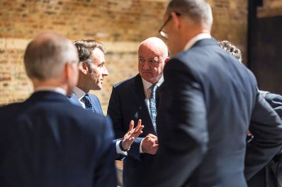 Am 12. Februar 2026 nahm Bundeskanzler Christian Stocker (m.r.) am Informellen Gipfel der EU-Staats- und Regierungschefs teil. Im Bild mit dem franz&ouml;sischen Pr&auml;sidenten Emmanuel Macron (m.l.) und dem deutschen Bundeskanzler Friedrich Merz (r.).