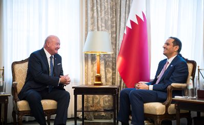 Am 13. Februar 2026 nahm Bundeskanzler Christian Stocker (l.) an der M&uuml;nchner Sicherheitskonferenz teil. Im Bild mit dem Emir von Katar Al Thani (r.).