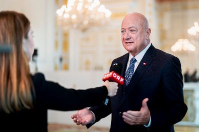 Am 13. April 2026 gab Bundeskanzler Christian Stocker (im Bild) anl&auml;sslich der Parlamentswahlen in Ungarn ein Pressestatement.