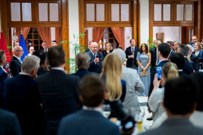 Am 15. April 2026 reiste Bundeskanzler Christian Stocker zu einem mehrt&auml;gigem Arbeitsbesuch nach Indien. Im Bild beim Empfang in der &ouml;sterreichischen Botschaft.