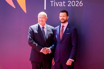 Am 5. Juni 2026 reiste Bundeskanzler Christian Stocker (l.) anl&auml;sslich des EU-Westbalkan-Gipfels nach Tivat, in Montenegro. Im Bild mit dem Pr&auml;sidenten von Montenegro Jakov Milatović (r.).