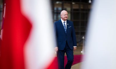 Am 18. Juni 2026 nahm Bundeskanzler Christian Stocker an dem Treffen der EU-Staats- und Regierungschefs in Br&uuml;ssel teil. Im Bild beim Doorstep.