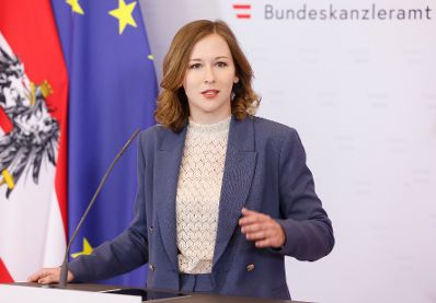 Am 15. Mai 2025 lud Bundesministerin Claudia Plakolm (im Bild) zu einem Presspoint zu den Schwerpunkten im Budget 2025/2026.