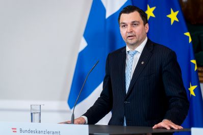 Am 6. November 2025 empfing Bundesministerin Claudia Plakolm den finnischen Minister f&uuml;r europ&auml;ische Angelegenheiten und Beteiligungsf&uuml;hrung Joakim Strand (im Bild) zu einem Arbeitsgespr&auml;ch. Im Bild beim Doorstep.