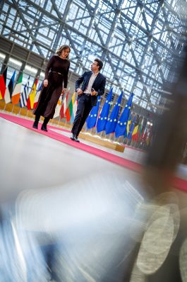 Am 26. J&auml;nner 2026 reiste Bundesministerin Claudia Bauer (l.) nach Br&uuml;ssel und nahm am Rat f&uuml;r &bdquo;Allgemeine Angelegenheiten&ldquo; der Europ&auml;ischen Union teil. Im Bild beim Doorstep.