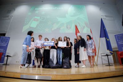 Am 22. Juni 2026 nahm Bundesministerin Claudia Bauer (im Bild) im Rahmen ihres Bundesl&auml;ndertages an der Preisverleihung des EU-Online-Video-Wettbewerbs #UniteYourEUinPeace teil.