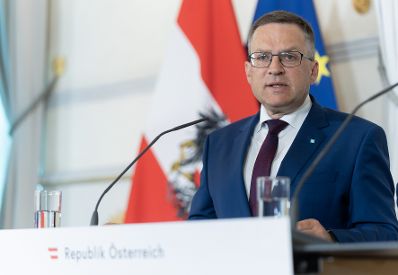 Am 29. Mai 2024 nahmen Bundesminister Johannes Rauch und Klubobmann August W&ouml;ginger (im Bild) am Pressefoyer nach dem Ministerrat teil.