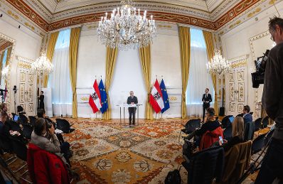 Am 14. April 2026 gab der Regierungsberater f&uuml;r nationale Sicherheit und Krisenvorsorge Peter Vorhofer (m.), eine Pressekonferenz im Bundeskanzleramt um &uuml;ber Aktuelles aus dem Koordinationsgremium zu berichten.