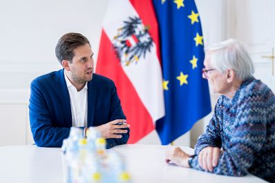 Am 18. Juni 2025 empfing Staatssekret&auml;r Alexander Pr&ouml;ll (l.) Bundeskanzler a.D. Wolfgang Sch&uuml;ssel (r.) zu einem Arbeitsgespr&auml;ch.