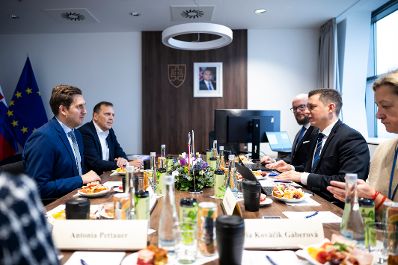 Am 29. J&auml;nner 2026 reiste Staatssekret&auml;r Alexander Pr&ouml;ll (l.) nach Bratislava. Im Bild bei einem Arbeitsgespr&auml;ch mit Staatssekret&auml;r Radoslav &Scaron;tef&aacute;nek (2.v.r.).