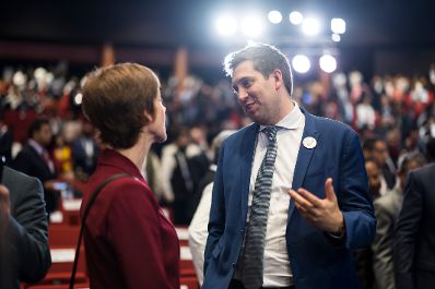 Am 18. Februar 2026 reiste Staatssekret&auml;r Alexander Pr&ouml;ll (r.) zu einem mehrt&auml;gigen Arbeitsbesuch nach Neu-Delhi. Im Bild beim Besuch vom &bdquo;AI Impact Summit 2026&ldquo;.