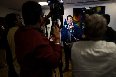 Am 19. Februar 2026 setzte Staatssekret&auml;r Alexander Pr&ouml;ll seinen mehrt&auml;gigen Arbeitsbesuch in Indien fort. Im Bild beim Pressestatement.