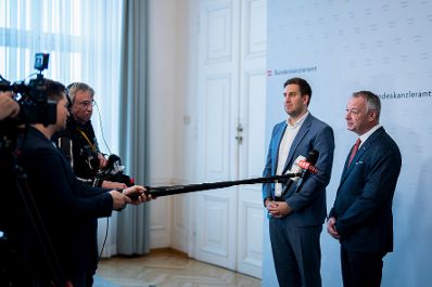 Am 17. M&auml;rz 2026 gab Staatssekret&auml;r Alexander Pr&ouml;ll (2.v.r.) ein Pressegespr&auml;ch zum Thema &bdquo;ID Austria Wirtschaftsjahr&ldquo;.