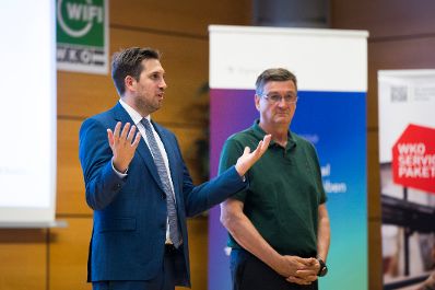 Am 1. Juli 2026 nahm Staatssekret&auml;r Alexander Pr&ouml;ll (l.) im Rahmen seines Bundesl&auml;ndertags am ID Austria Unternehmertag in Klagenfurt teil.