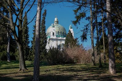 Die Kirche am Steinhof auf der Baumgartner H&ouml;he. Schlagw&ouml;rter: Otto Wagner, Kirche, Baumgartner H&ouml;he, Architektur, Architekt, Jugendstil