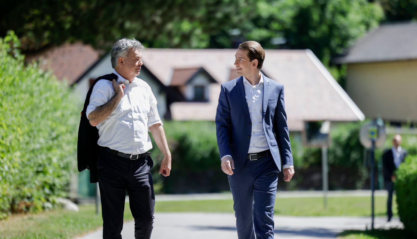 Am 28. Juli 2021 fand der Sommerministerrat der Österreichischen Bundesregierung statt. Im Bild Bundeskanzler Sebastian Kurz (r.) mit Vizekanzler Werner Kogler (l.).