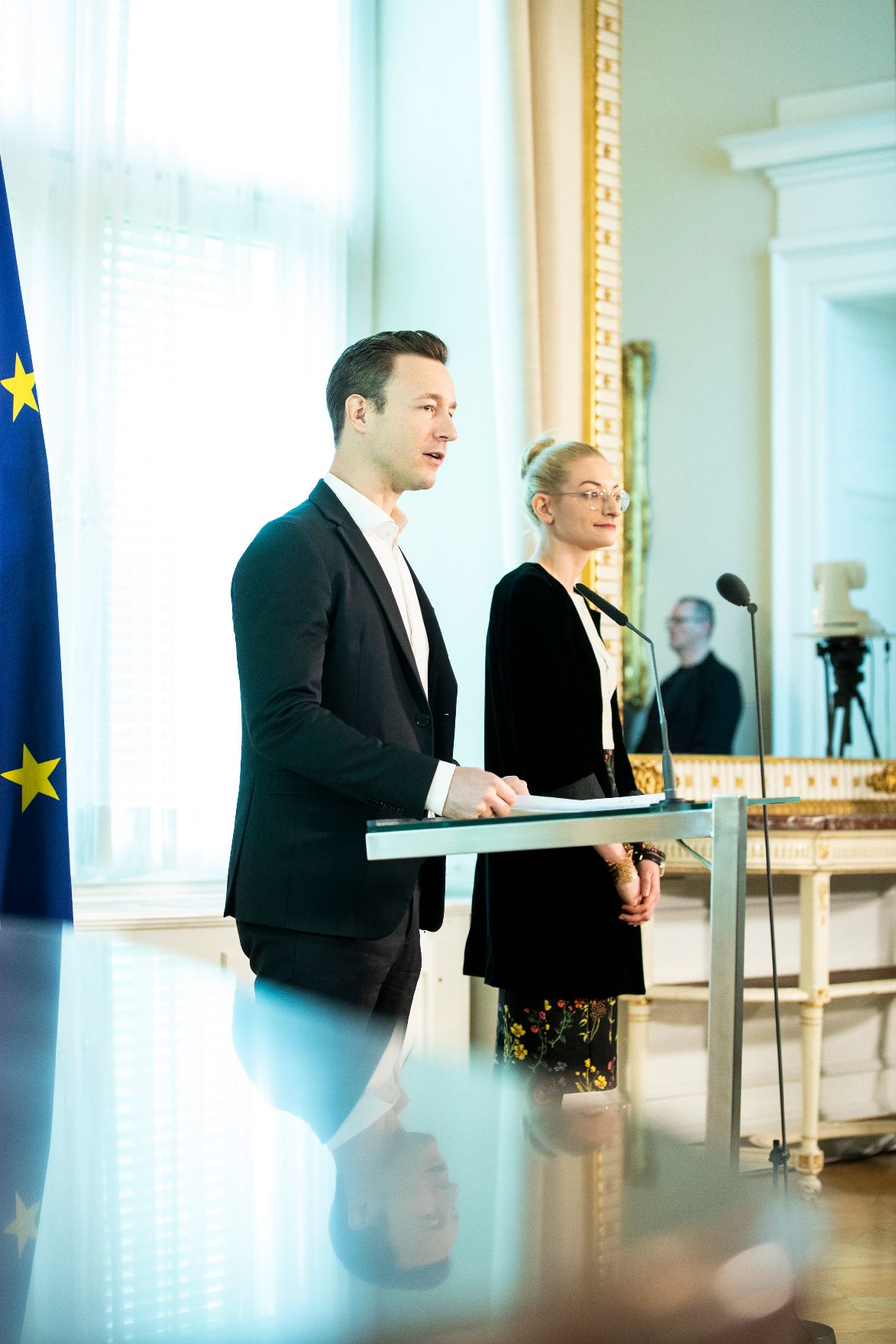 Am 28. März 2019 fand eine Pressekonferenz zum Thema "Die Bundesmuseen ab 2020" im Bundeskanzleramt statt. Im Bild Bundesminister Gernot Blümel (l.).