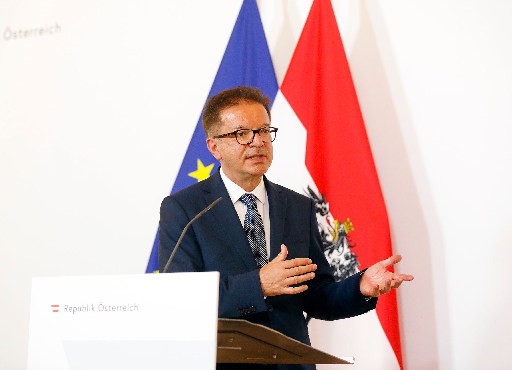 Gesundheitsminister Rudolf Anschober beim Pressefoyer nach dem Ministerrat am 29. Juli 2020