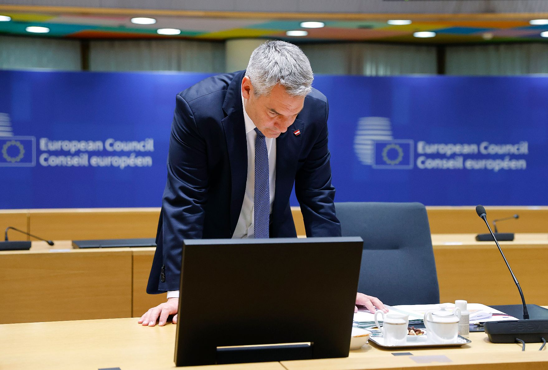 Am 14. Dezember 2023 nahm Bundeskanzler Karl Nehammer (im Bild) am Europäischen Rat der Staats- und Regierungschefs teil.