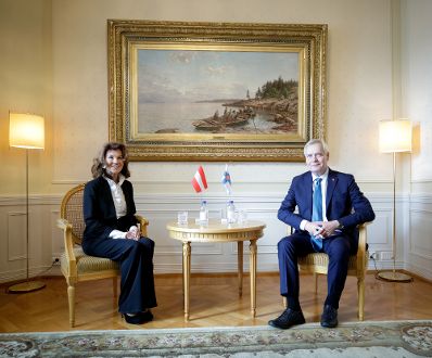 Am 16. September 2019 fand die Arbeitsreise von Bundeskanzlerin Brigitte Bierlein (l.) in Helsinki statt. Im Bild mit dem finnischen Premierminister Antti Rinne (r.).