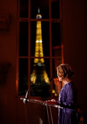Am 12. November 2019 eröffnete Bundeskanzlerin Brigitte Bierlein (im Bild) im Rahmen ihrer Paris Reise die Ausstellung "Saison Viennoise" im Architekturmuseum Cité de l'architecture & du patrimoine.