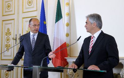 Am 21. August 2013 gaben Bundeskanzler Werner Faymann (r.) und der italienische Ministerpräsident Enrico Letta (l.) nach einem gemeinsamen Gespräch eine Pressekonferenz im Bundeskanzleramt.