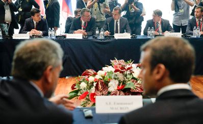 Am 23. August 2017 fand der Salzburger Gipfel statt. Im Bild Bundeskanzler Christian Kern (m.r.) und der französische Präsident Emmanuel Macron (r.).