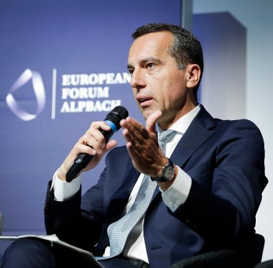 Am 28. August 2017 nahm Bundeskanzler Christian Kern (im Bild) am Europäischen Forum Alpbach teil.